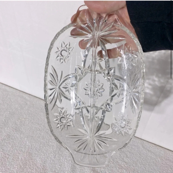 Vintage Clear Cut Glass Divided Relish Serving Dish - Picture 2 of 8
